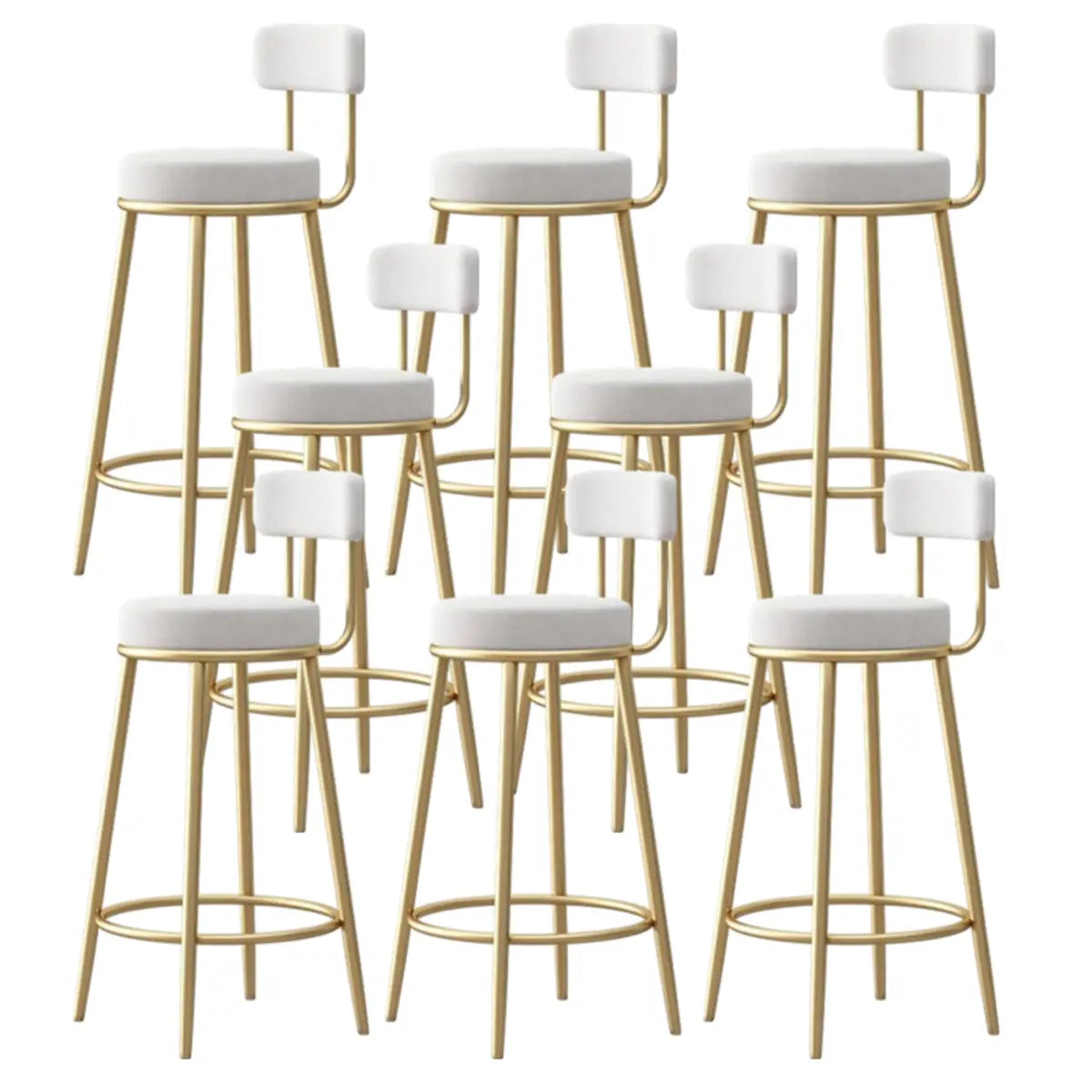 White Round Metal Footrest Upholstered Armless Bar Stool Image - 29