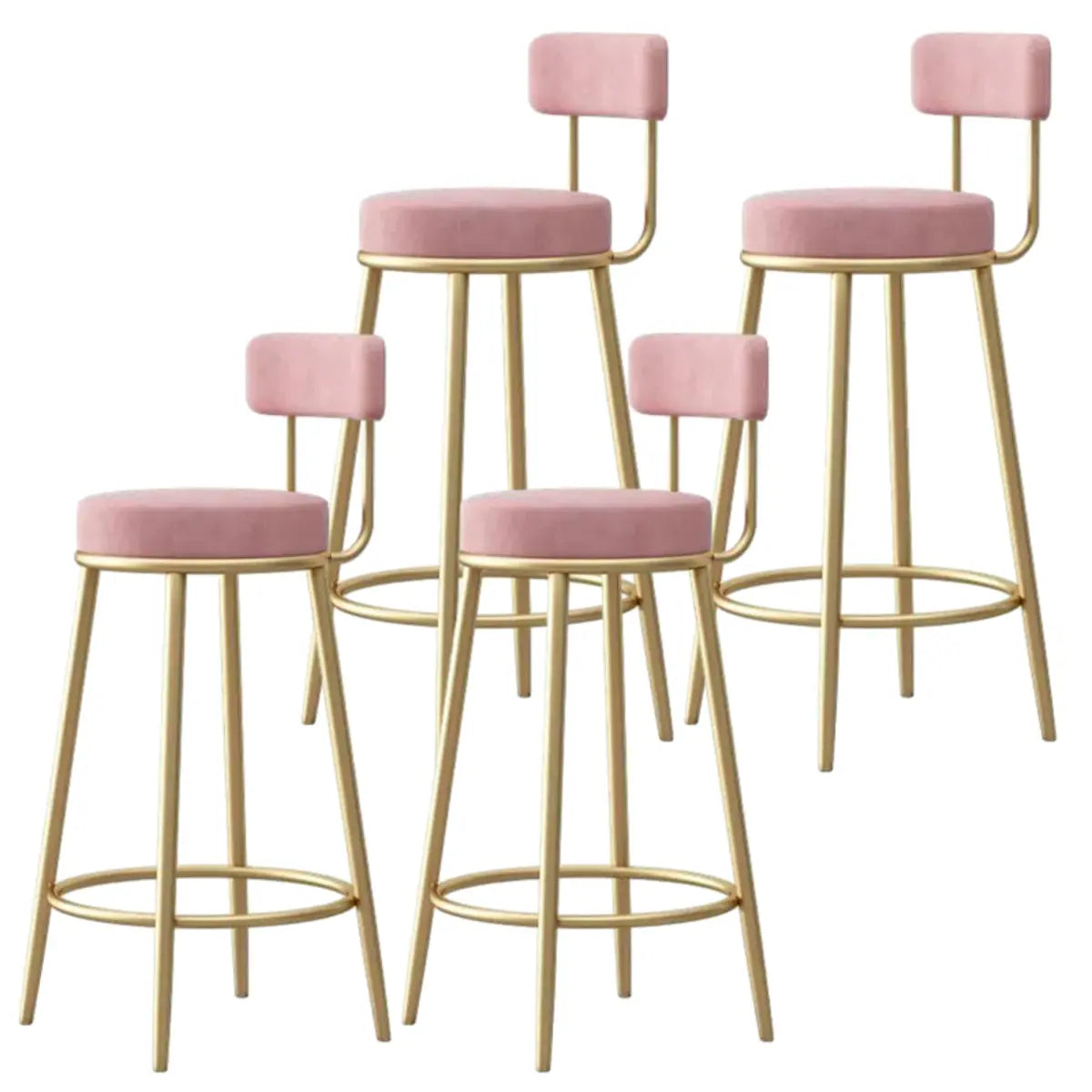 White Round Metal Footrest Upholstered Armless Bar Stool Image - 32