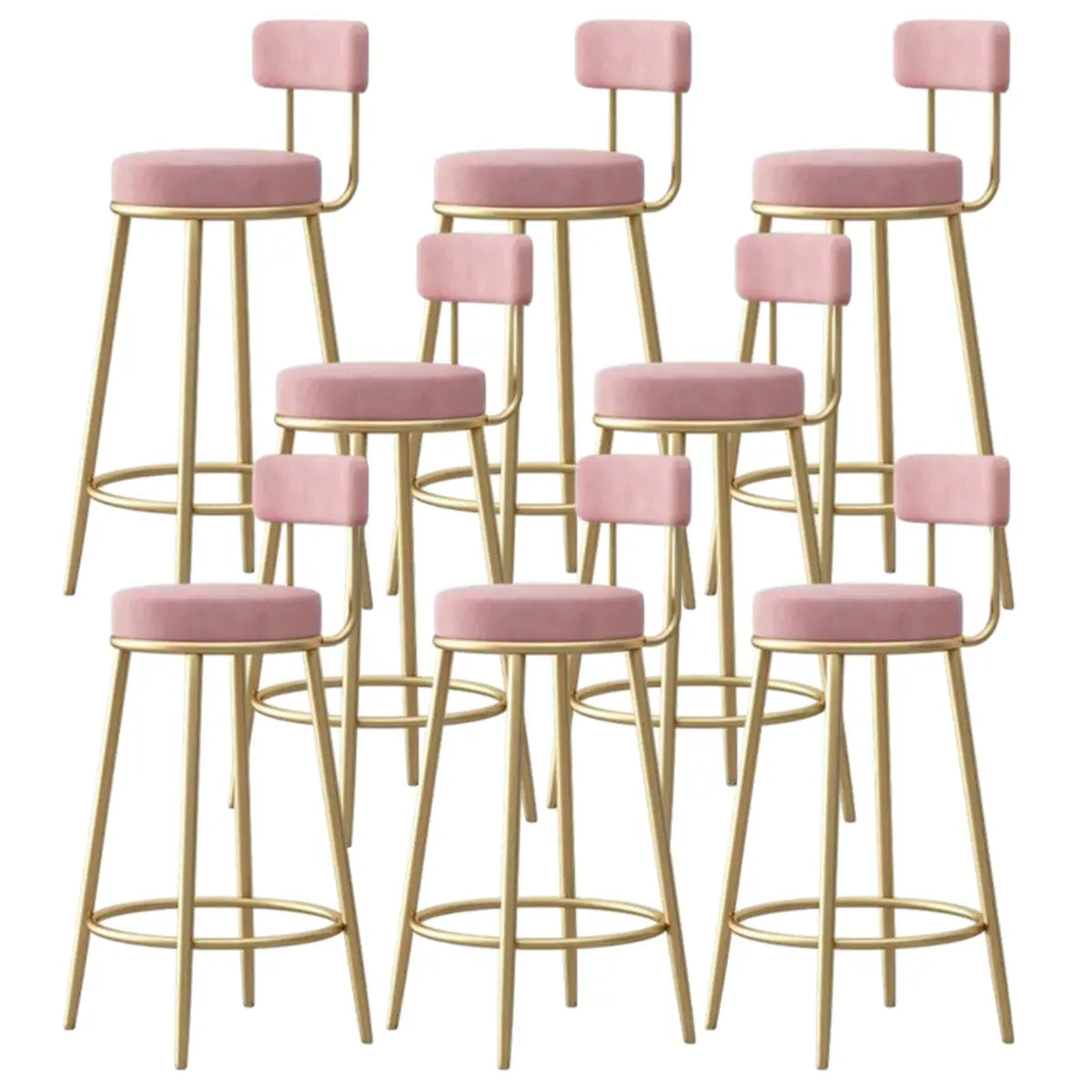 White Round Metal Footrest Upholstered Armless Bar Stool Image - 34