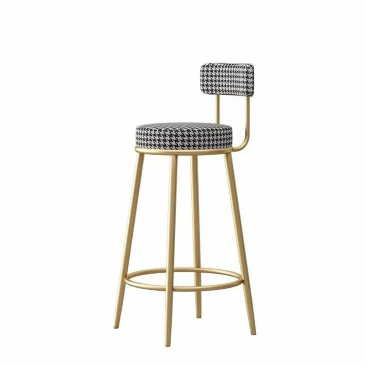 White Round Metal Footrest Upholstered Armless Bar Stool Image - 9