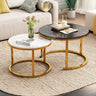 White Round Metal Gold Frame Nesting Coffee Tables Image - 3