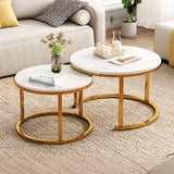 White Round Metal Gold Frame Nesting Coffee Tables Image - 5