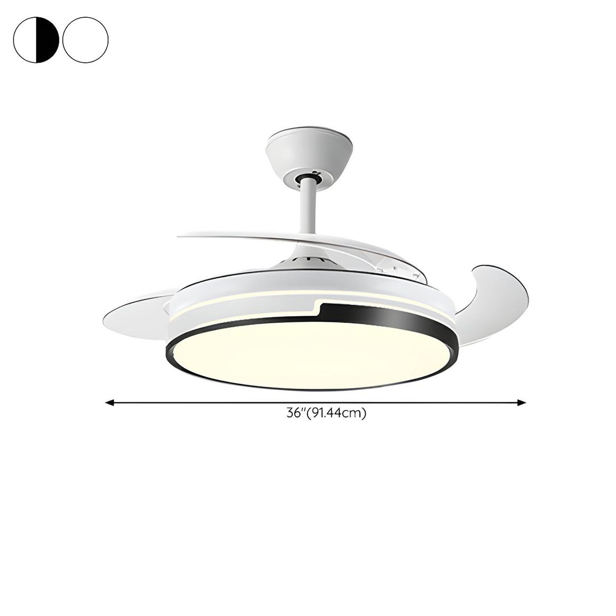 White Round Retractable Ceiling Fan with LED Light 