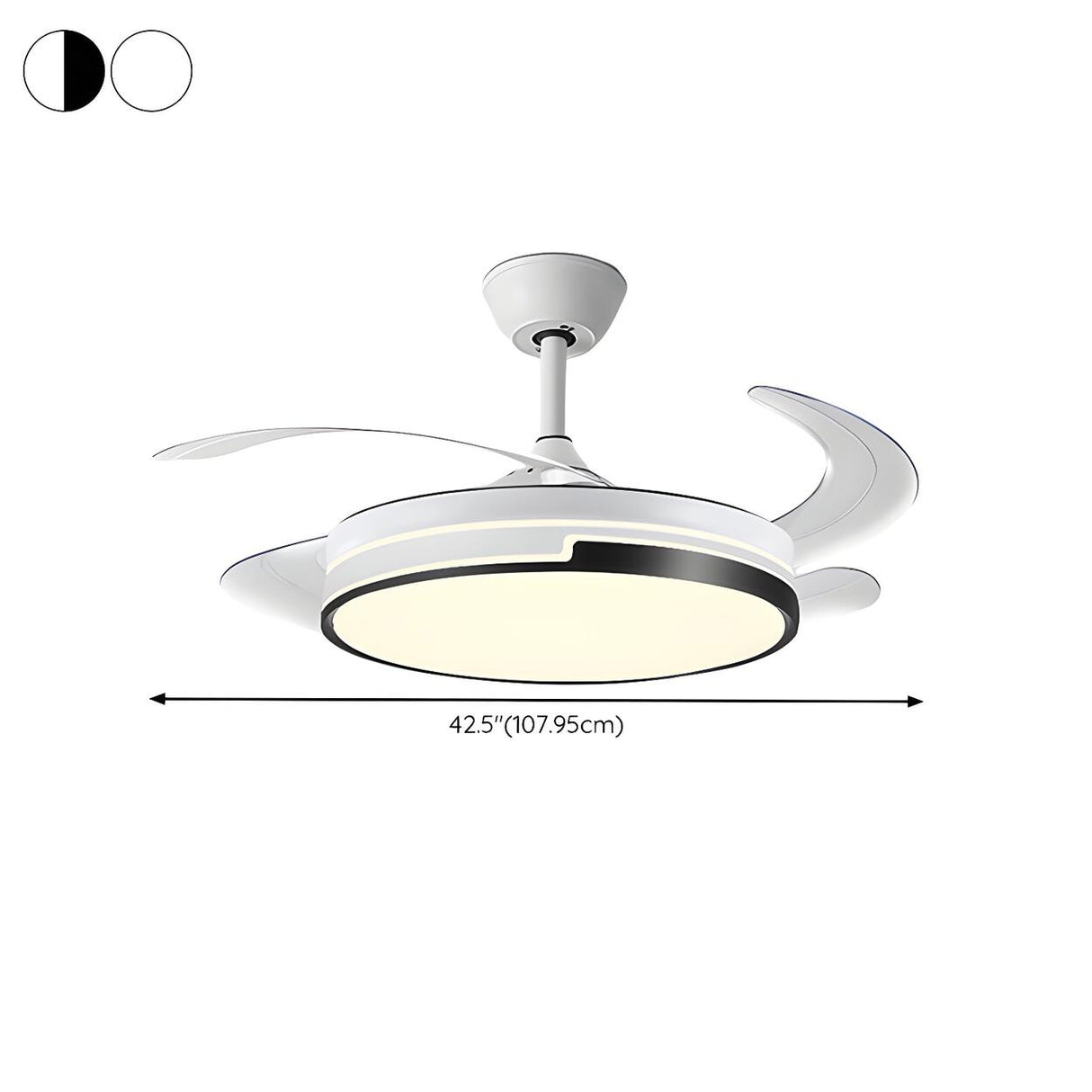 White Round Retractable Ceiling Fan with LED Light Image - 15