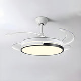 White Round Retractable Ceiling Fan with LED Light Image - 3