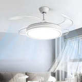 White Round Retractable Ceiling Fan with LED Light Image - 4