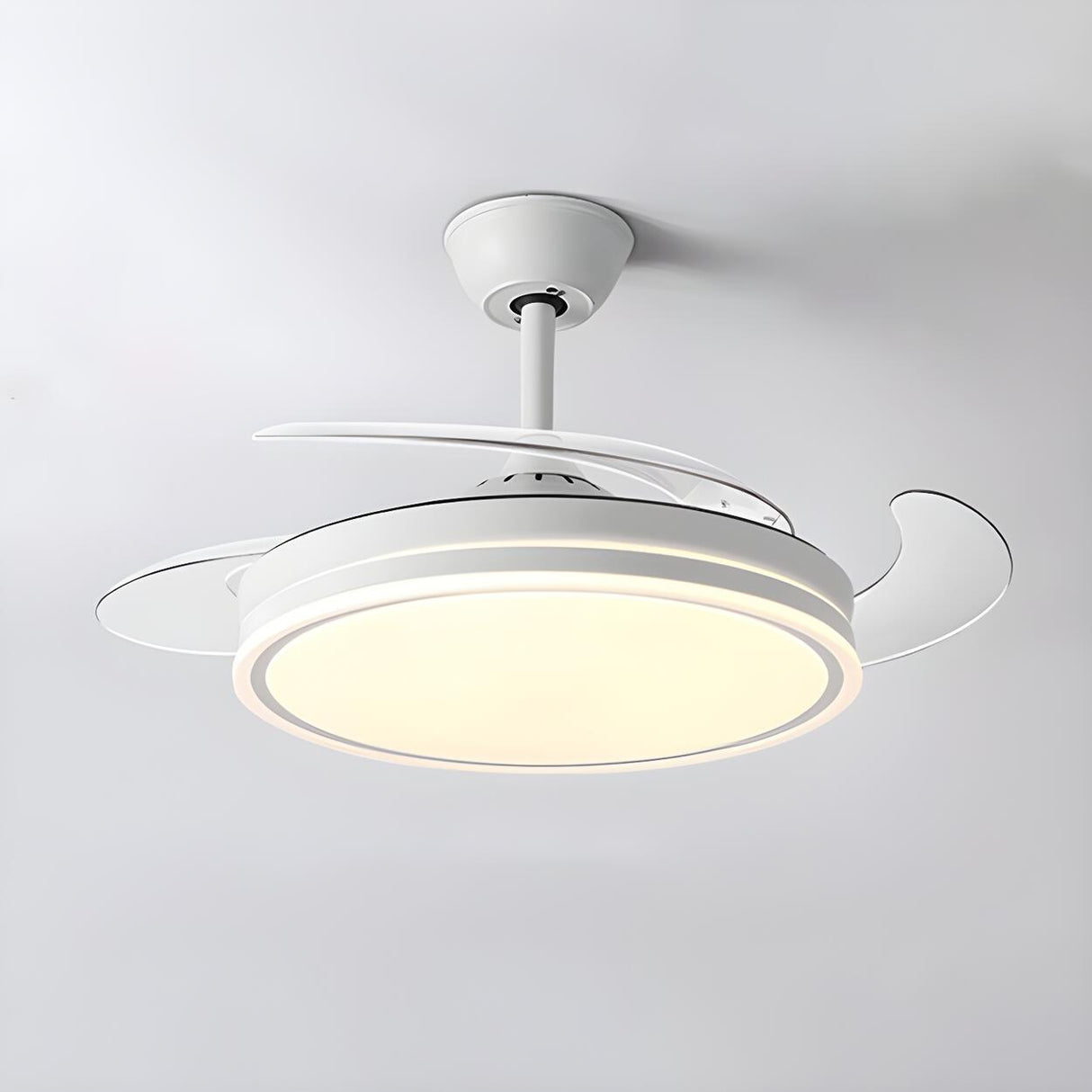 White Round Retractable Ceiling Fan with LED Light Image - 5