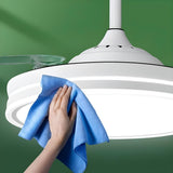 White Round Retractable Ceiling Fan with LED Light Image - 8