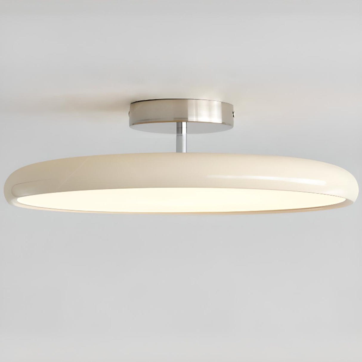 White Round Semi-Flush Mount Ceiling Light Bedroom Image - 12