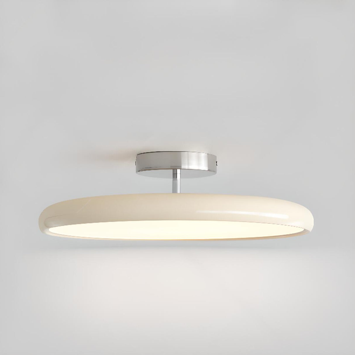 White Round Semi-Flush Mount Ceiling Light Bedroom Image - 15