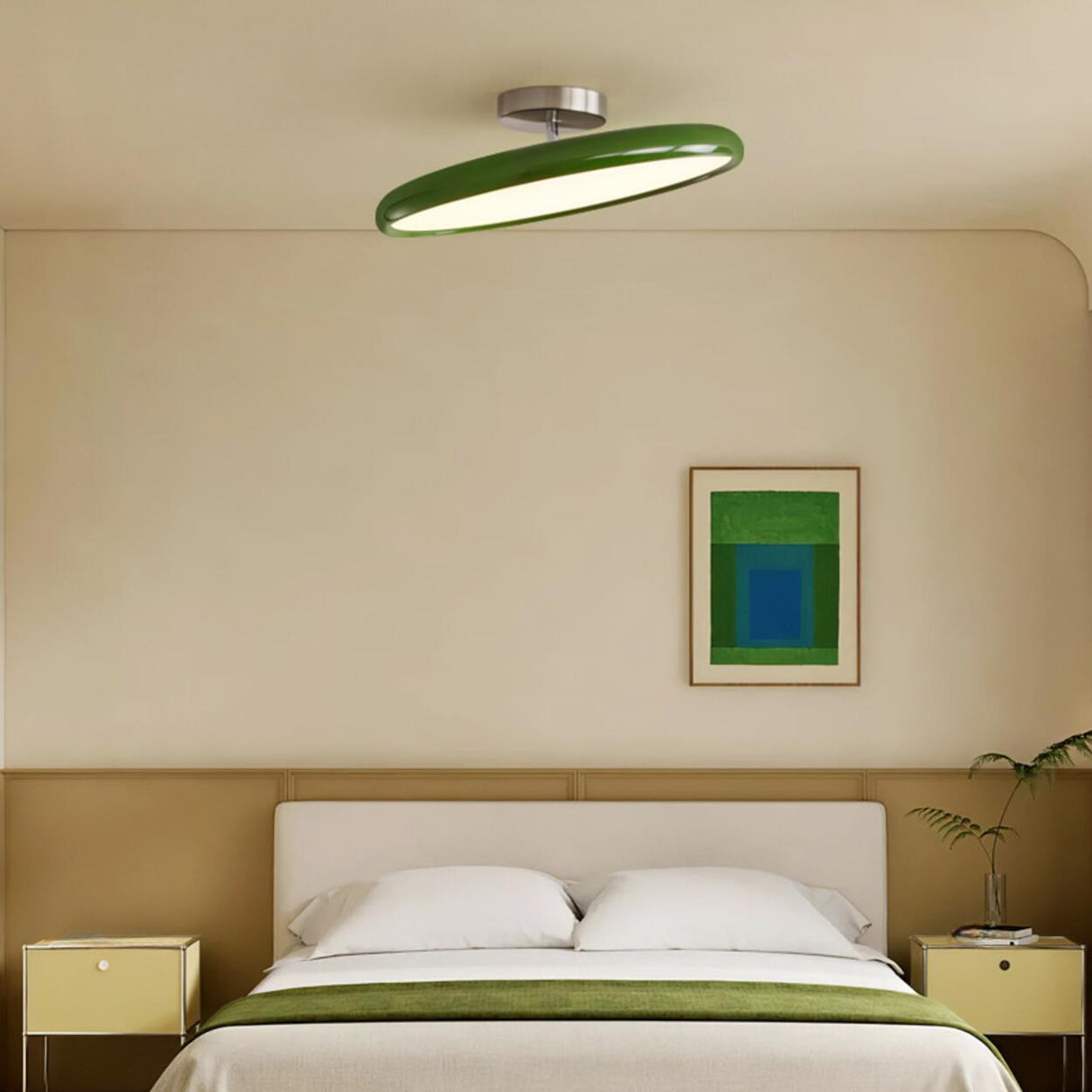 White Round Semi-Flush Mount Ceiling Light Bedroom Image - 4