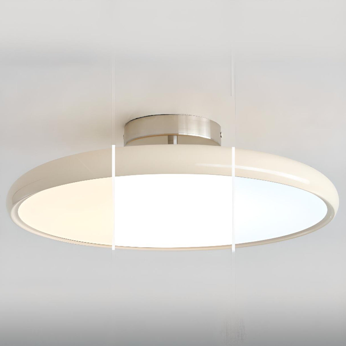 White Round Semi-Flush Mount Ceiling Light Bedroom Image - 5