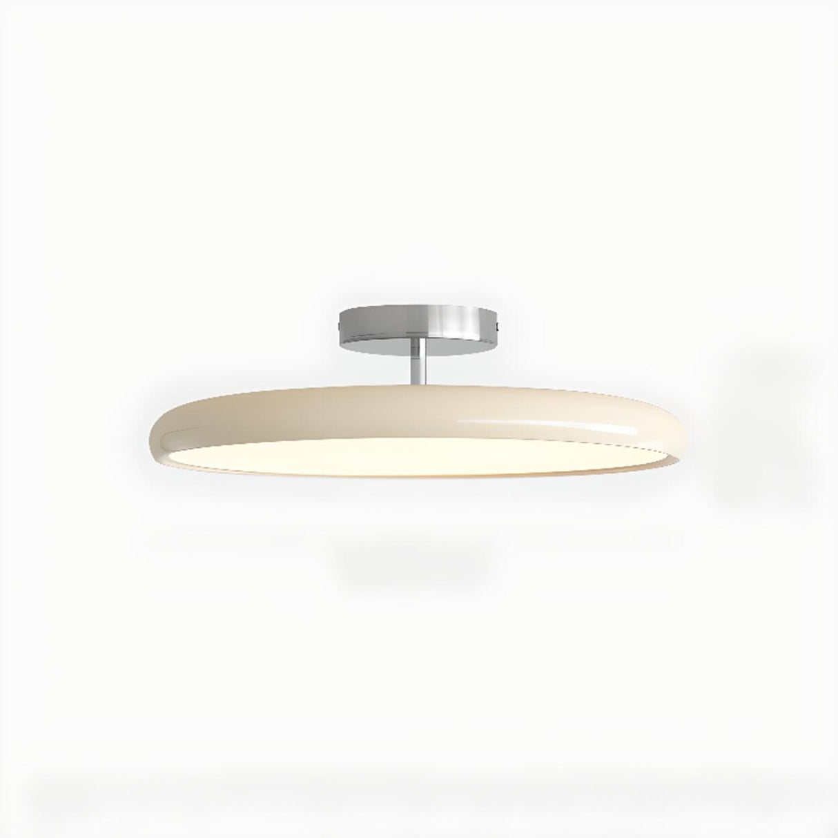 White Round Semi-Flush Mount Ceiling Light Bedroom Image - 9