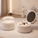 White Round Sherpa Stool Sponge Mini Storage Ottoman Image - 1