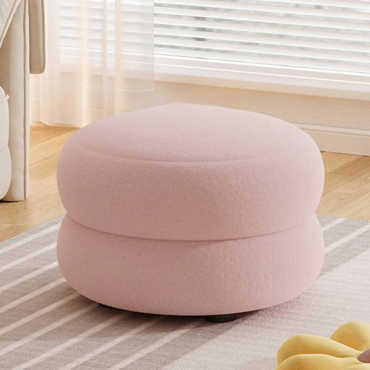 White Round Sherpa Stool Sponge Mini Storage Ottoman Image - 17