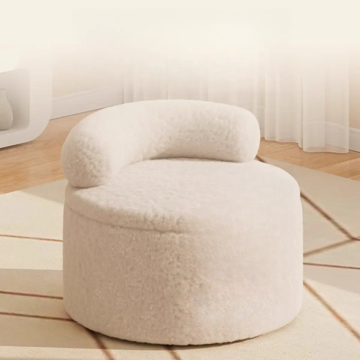 White Round Sherpa Stool Sponge Mini Storage Ottoman Image - 8