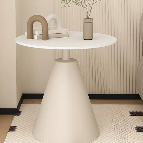 White Round Sintered Stone and Steel Pedestal Side Table Image - 1