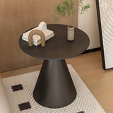 White Round Sintered Stone and Steel Pedestal Side Table Image - 10