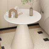 White Round Sintered Stone and Steel Pedestal Side Table Image - 11