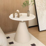 White Round Sintered Stone and Steel Pedestal Side Table Image - 13