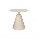 White Round Sintered Stone and Steel Pedestal Side Table Image - 3