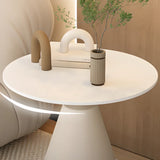 White Round Sintered Stone and Steel Pedestal Side Table Image - 6