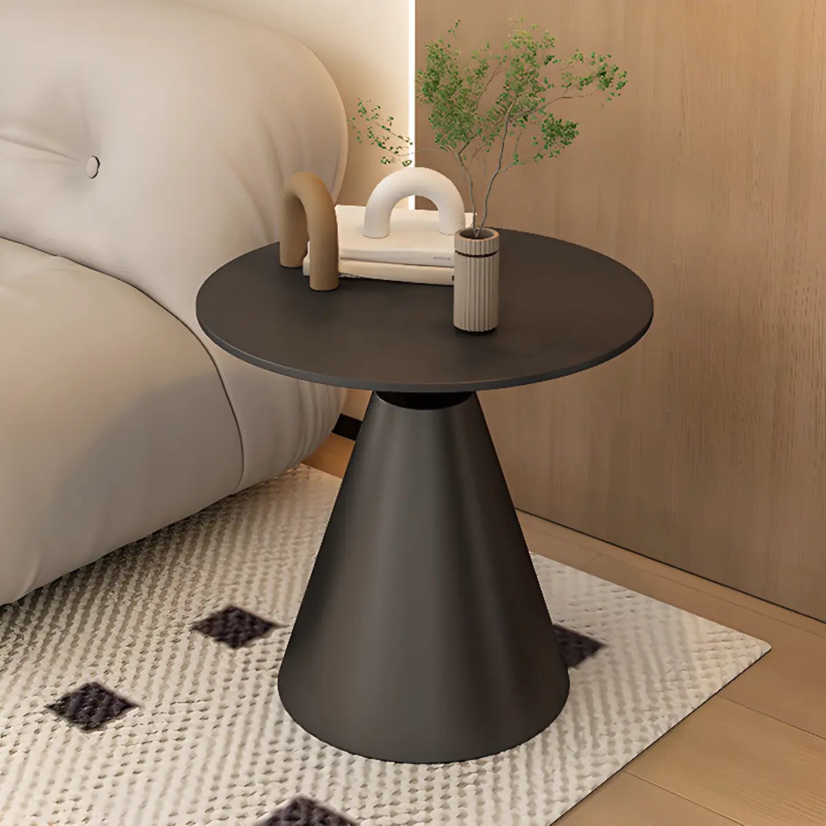 White Round Sintered Stone and Steel Pedestal Side Table Image - 9