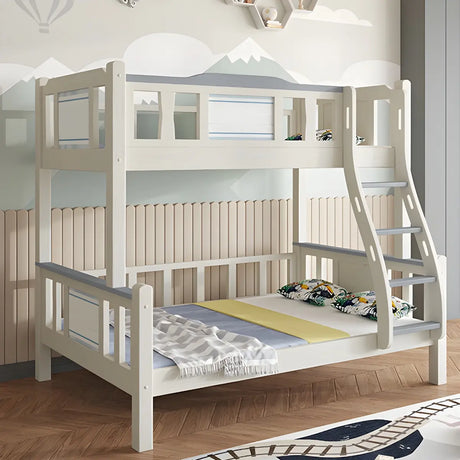 White Rubberwood Bunk Bed with Guardrail and Mattress Image - 1