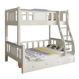 White Rubberwood Bunk Bed with Guardrail and Mattress Image - 10