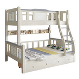 White Rubberwood Bunk Bed with Guardrail and Mattress Image - 11