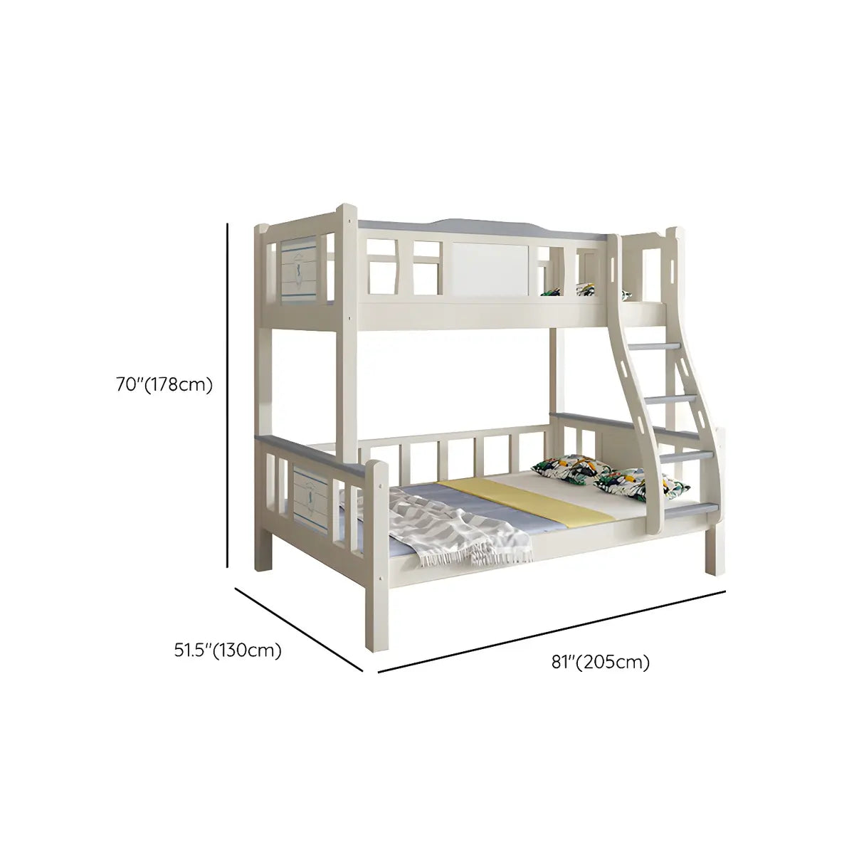 White Rubberwood Bunk Bed with Guardrail and Mattress 