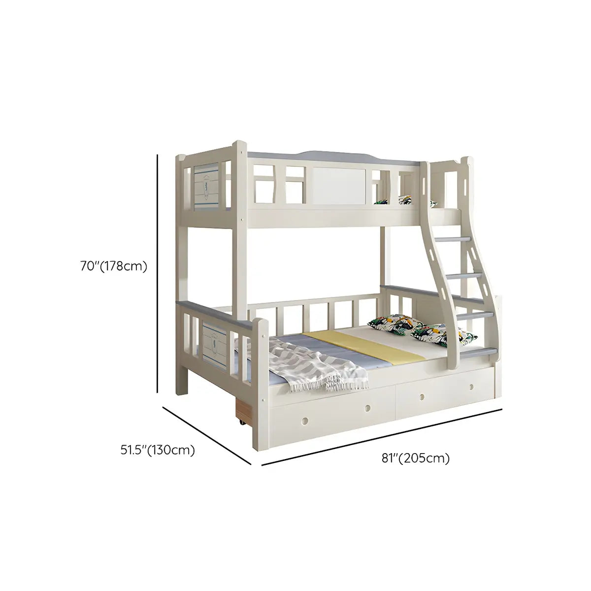 White Rubberwood Bunk Bed with Guardrail and Mattress Image - 14