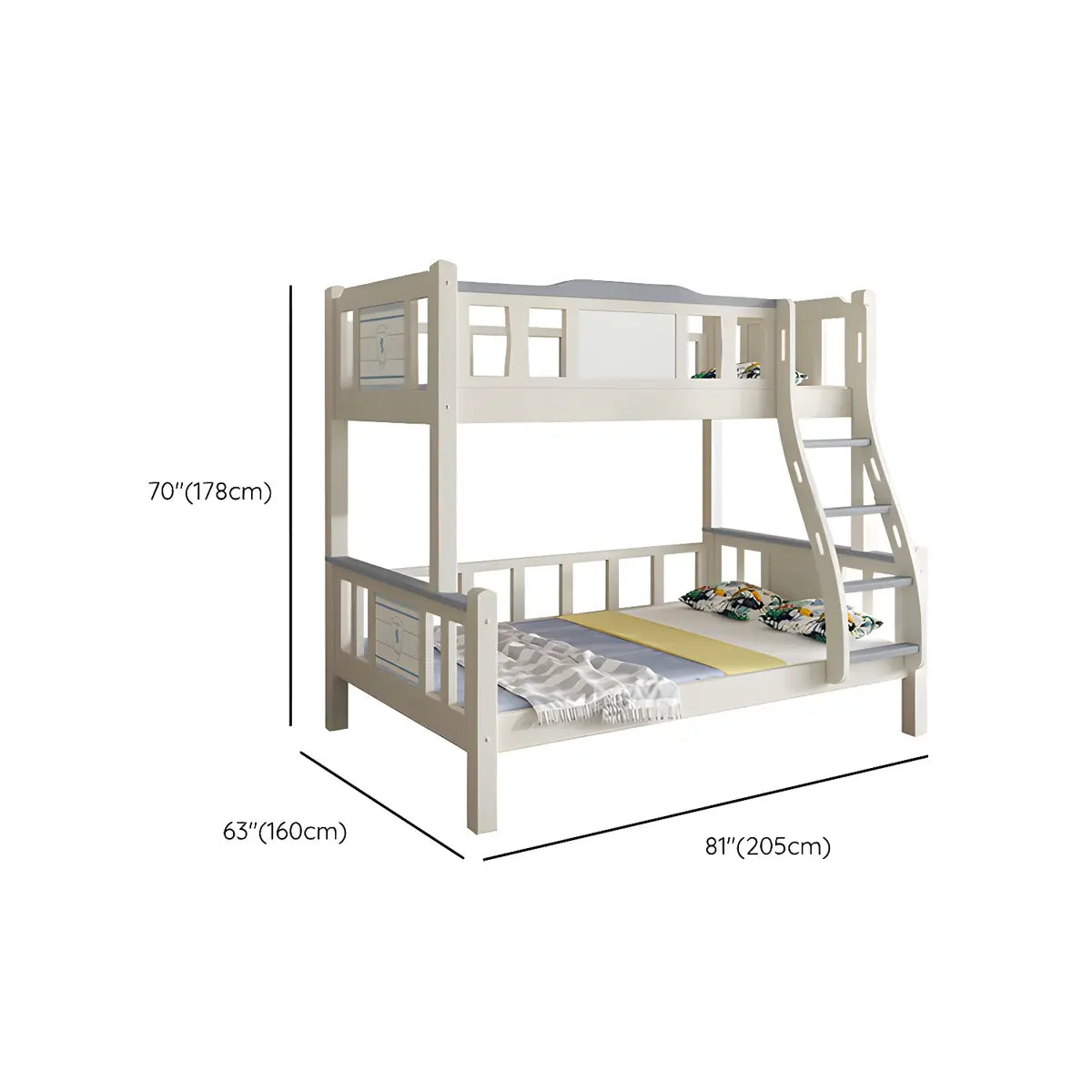 White Rubberwood Bunk Bed with Guardrail and Mattress Image - 19