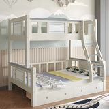 White Rubberwood Bunk Bed with Guardrail and Mattress Image - 2