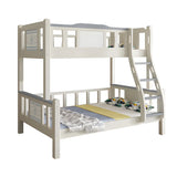 White Rubberwood Bunk Bed with Guardrail and Mattress Image - 5