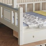 White Rubberwood Bunk Bed with Guardrail and Mattress Image - 6