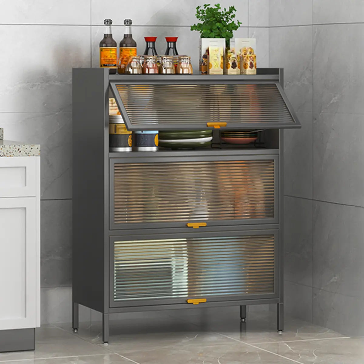 White Rust Resistant Steel Baker's Rack with Cabinet Image - 11