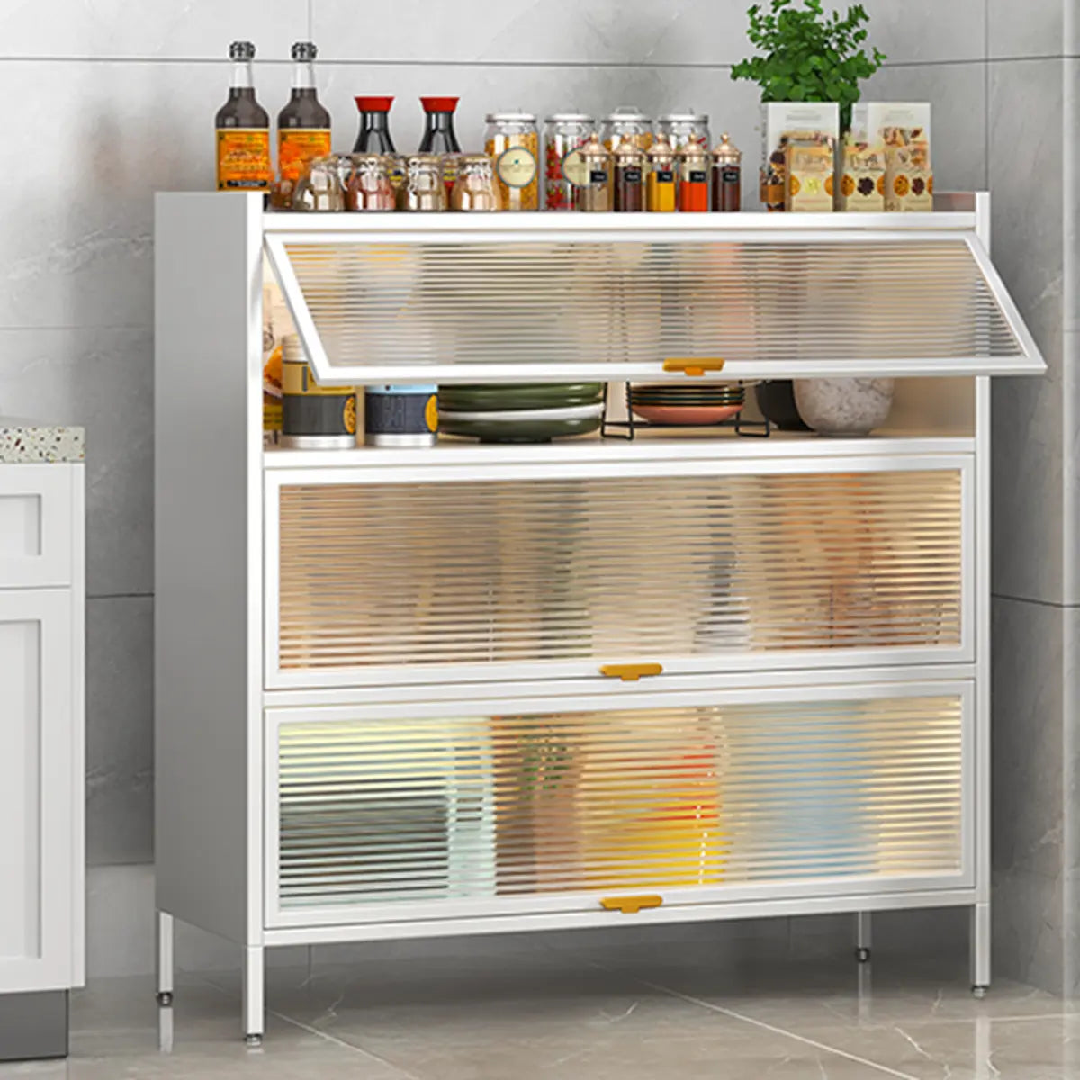 White Rust Resistant Steel Baker's Rack with Cabinet Image - 14