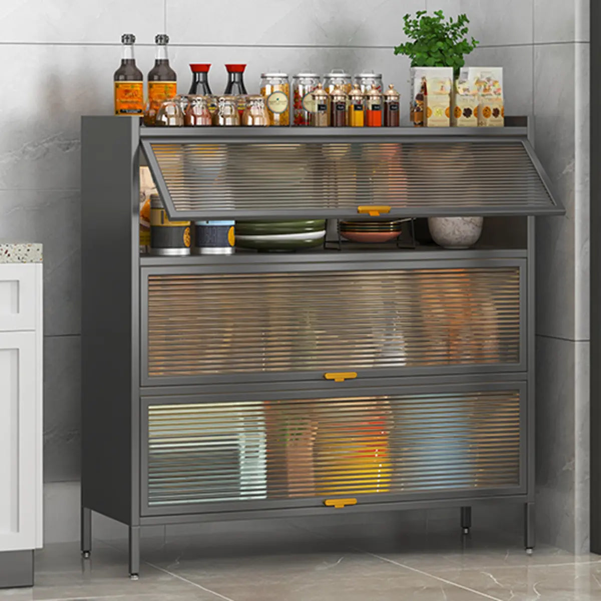 White Rust Resistant Steel Baker's Rack with Cabinet Image - 15