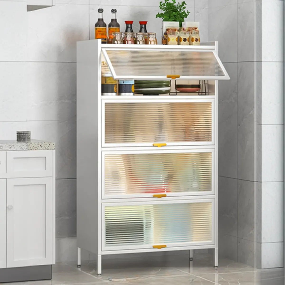 White Rust Resistant Steel Baker's Rack with Cabinet Image - 16