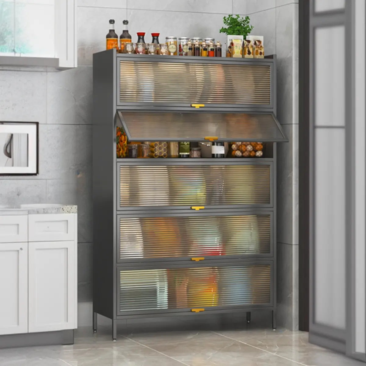 White Rust Resistant Steel Baker's Rack with Cabinet Image - 23