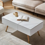 White Scratch Resistant Stone Lift Top Coffee Table Image - 2