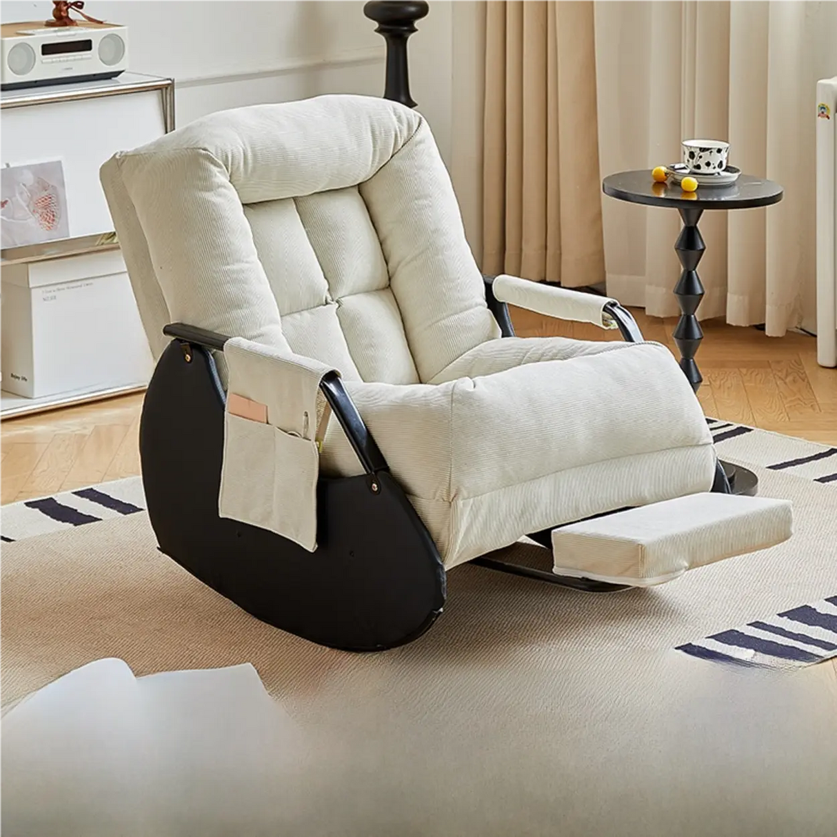 White Scratch Resistant Upholstered Rocking Chair Image - 2