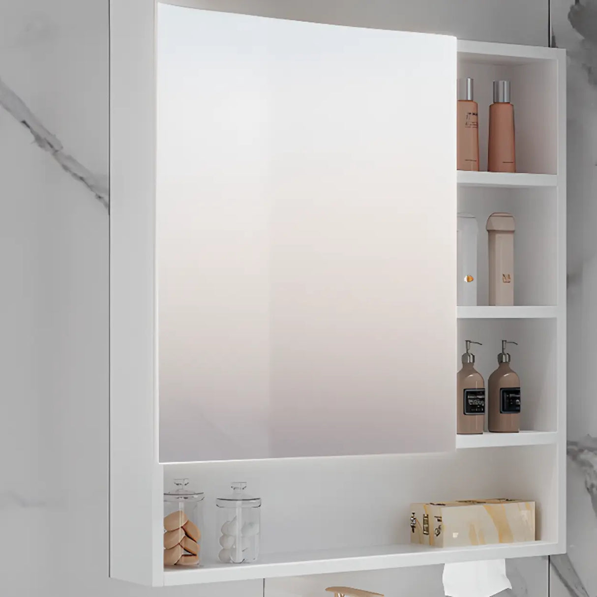 White Shelves LED Rectangle Aluminum Medicine Cabinet Image - 2