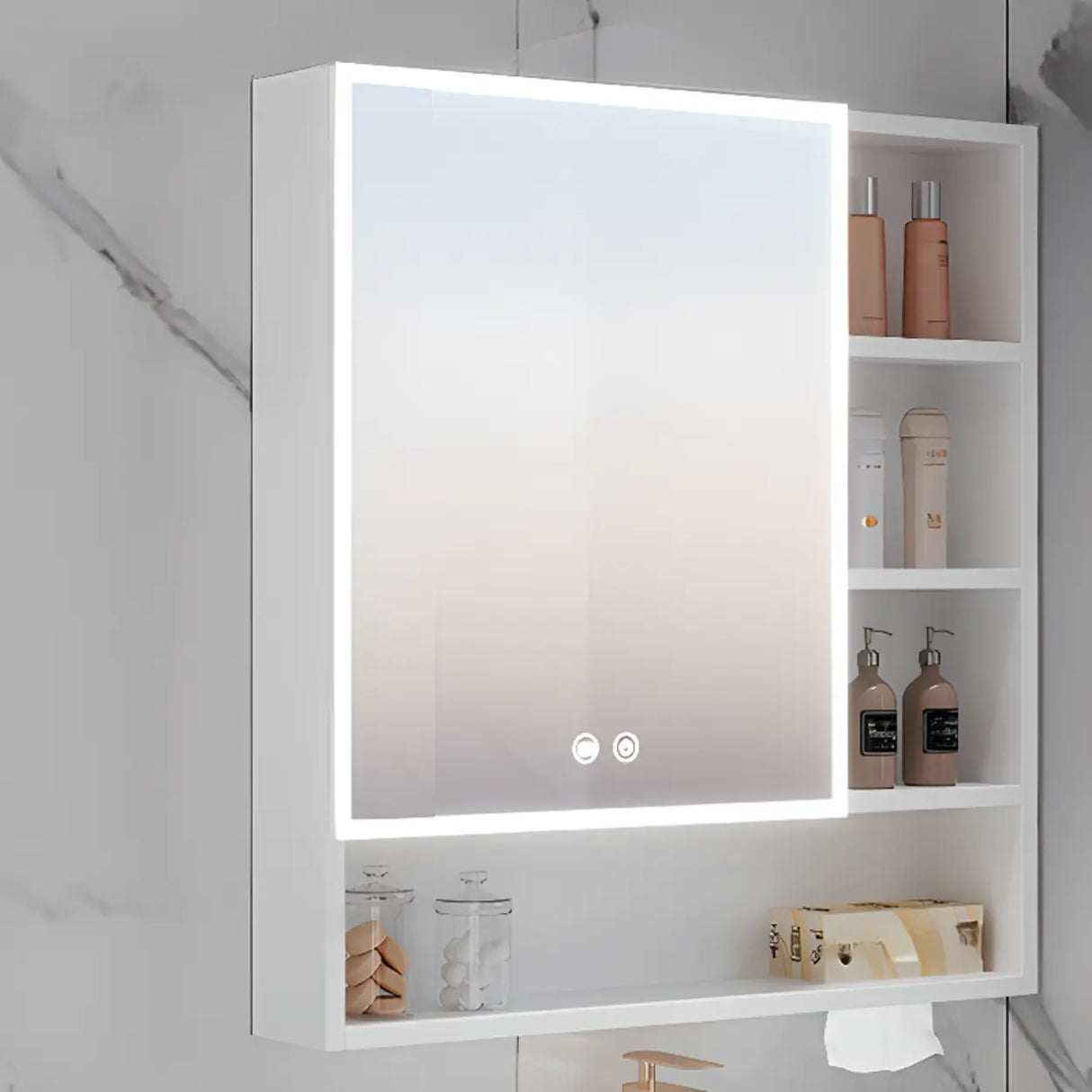 White Shelves LED Rectangle Aluminum Medicine Cabinet Image - 5