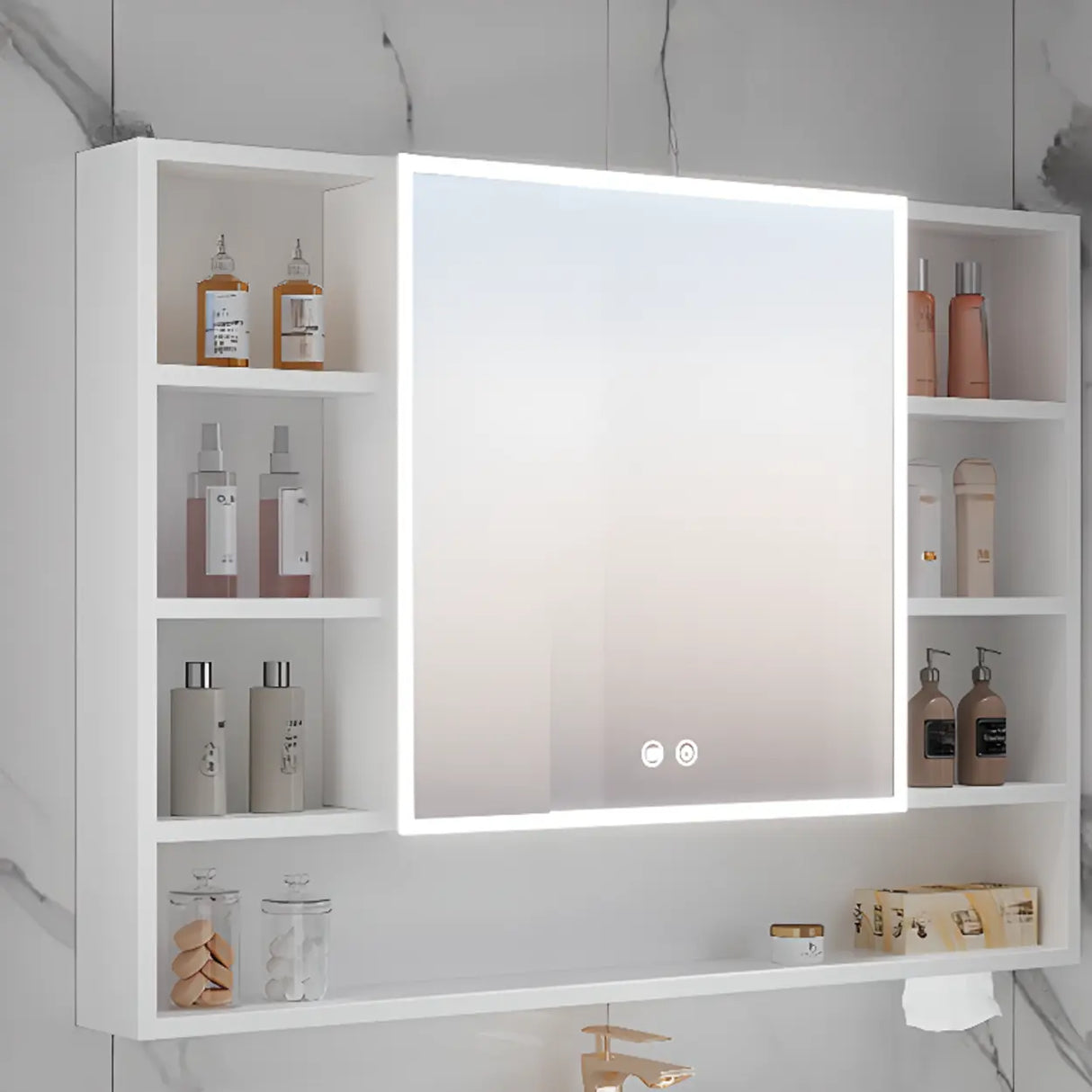 White Shelves LED Rectangle Aluminum Medicine Cabinet Image - 7