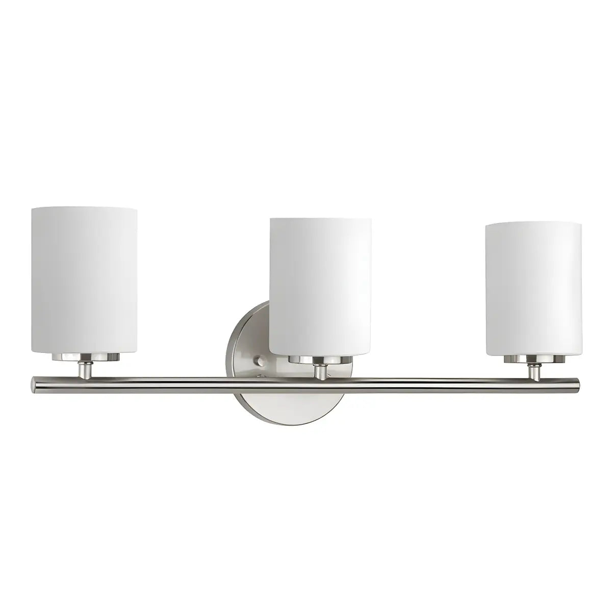 White Simple Cylinder Glass Chrome Vanity Light 3 Bulbs Image - 9