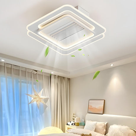 White Simple Dimming Bladeless Ceiling Fan with Light Image - 1