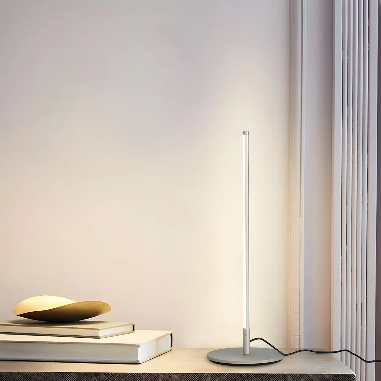 White Simple Metal Linear Candle Cordless Table Lamp Image - 7