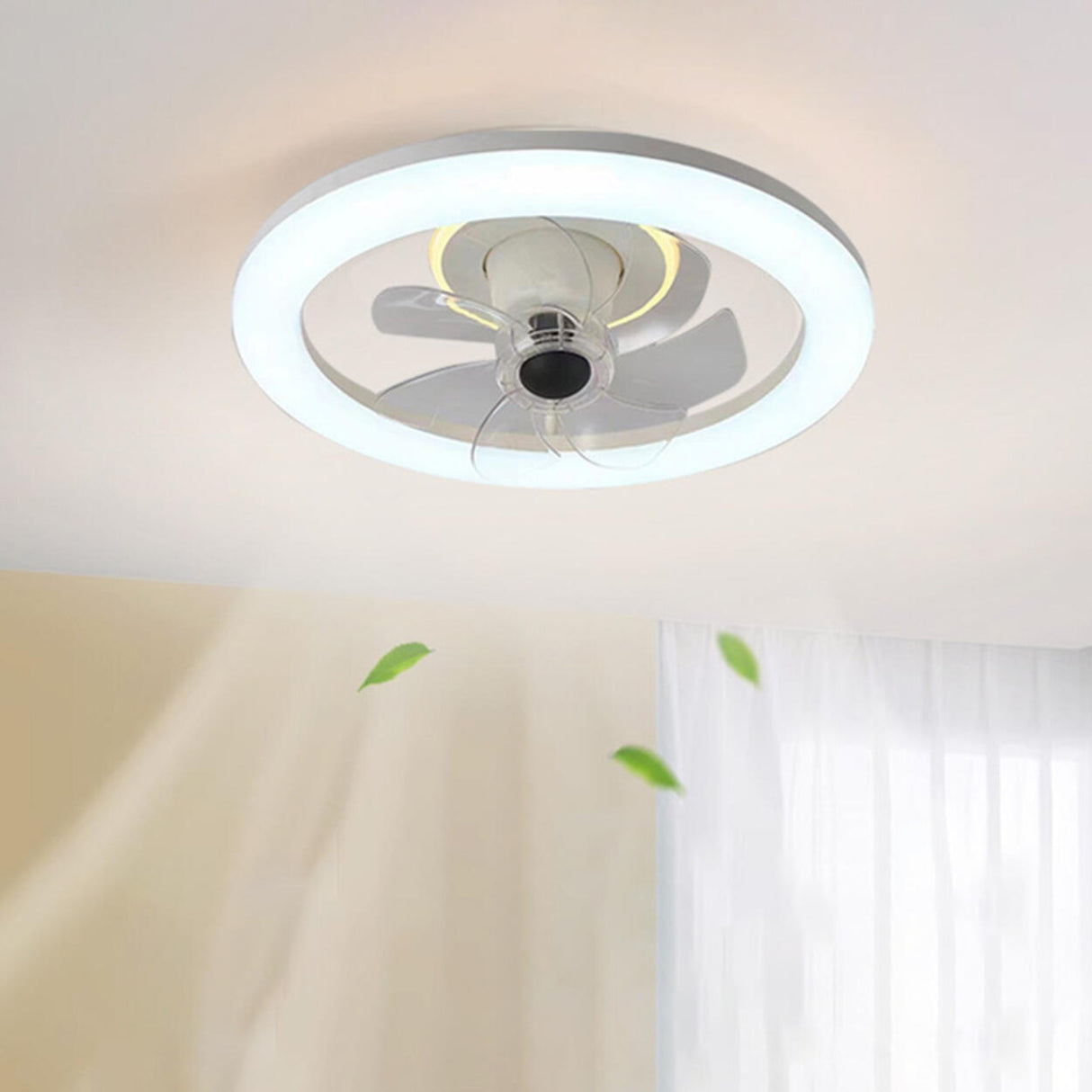 White Simple Modern Round LED Ceiling Fan with Light Image - 10